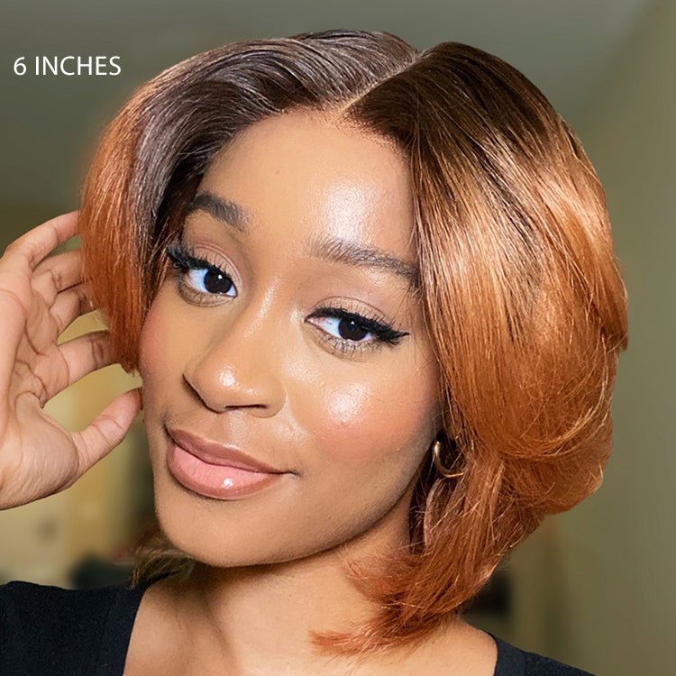 Luvme Hair short ombre ginger pixie cut lace wig with minimalistic design, glueless, pre-cut lace, ready-to-wear, elegant style.
