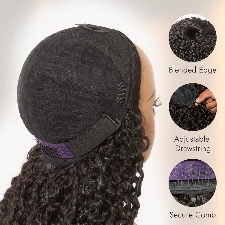 Luvme Hair Too Easy Texture Burmese curly half wig with 180% density, glueless, drawstring, and flexible fit for beginners.