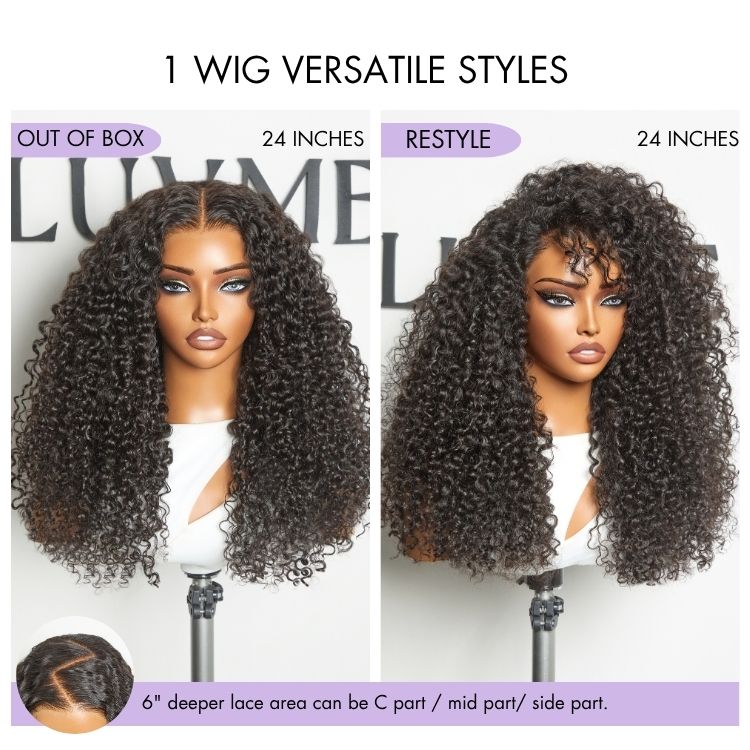 Luvme All-Day Comfort™ Burmese curly human hair wig with 180% density, bouncy messy curls, 7x6 HD lace closure, pre-cut lace