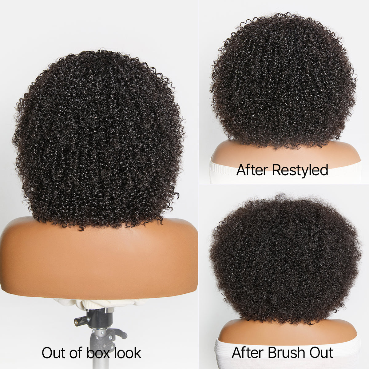 Luvme Hair Throw On & Go 200% Density black afro curly short wig, no lace, glueless style, natural black color, easy to wear