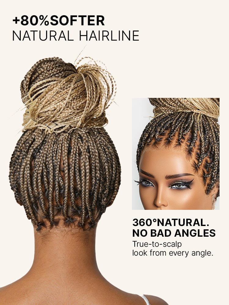 Luvme Hair OwnScalp 613 Blonde and Natural Black lace knotless box braided wig with realistic scalp appearance, lightweight salon style