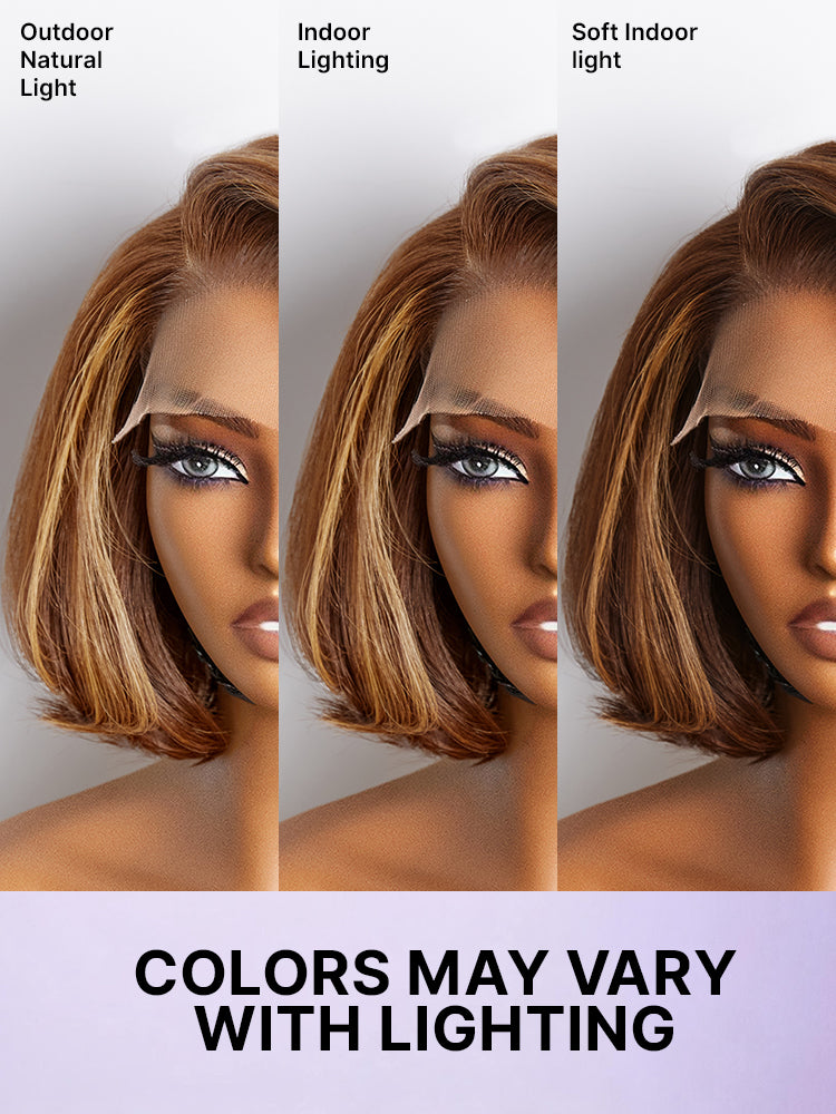 Toffee Brown Mix Blonde / Brown Highlight Layered Cut Glueless 5x5 Closure Lace Bob Wig Pre-cut Lace All-Day Comfort Cap-46