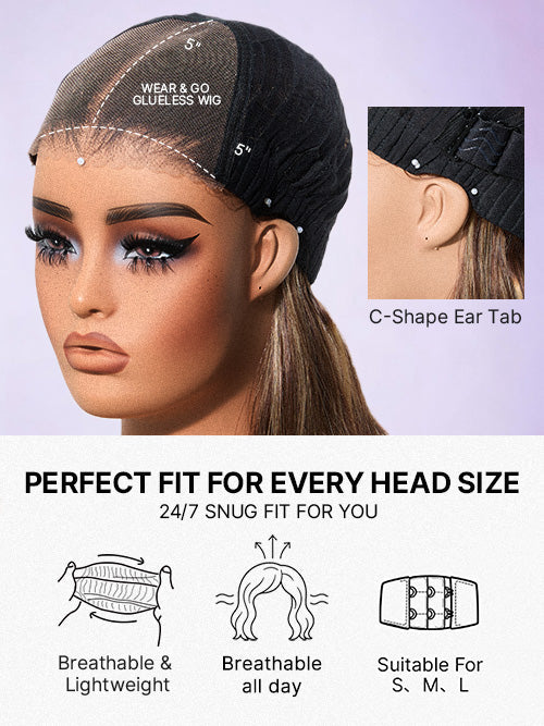 Blonde Highlight / Brown Highlight Short Layered Bob Wig Glueless 5x5 Closure Pre-Cut Lace Wig-51