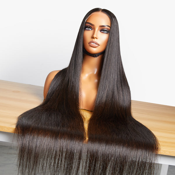 Luvme 5x5 closure wig with 180% density, silky straight human hair, HD lace, super long, natural look.