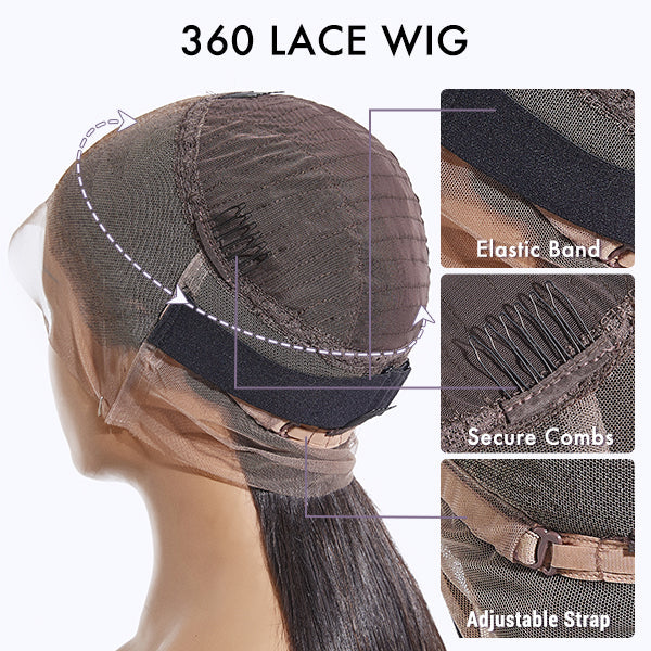 Luvme 360 lace wig with 180% density in body wave, straight, or water wave styles, featuring pre-plucked long hair.