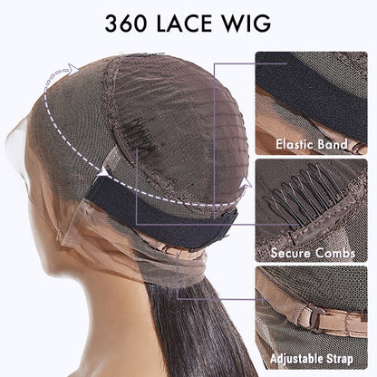 Luvme 360 lace wig with 180% density in body wave, straight, or water wave styles, featuring pre-plucked long hair.