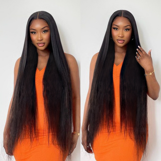 Luvme 5x5 closure wig with 180% density, long silky straight human hair, HD lace, and royal luxury appearance.