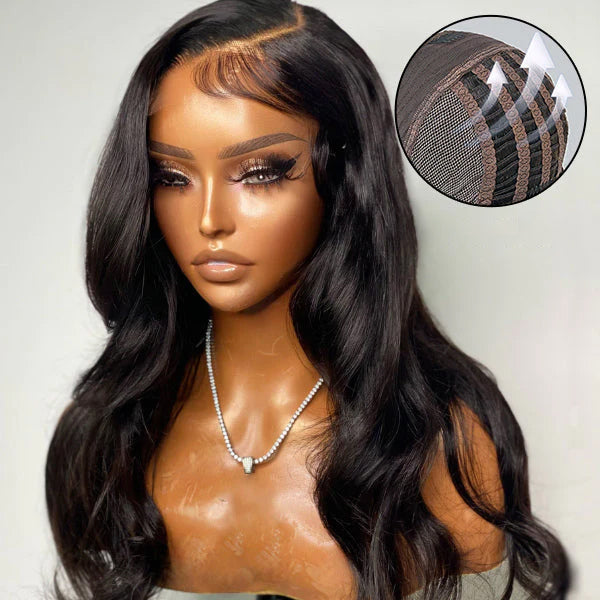 Luvme breathable 5x5 closure wig with loose body wave, glueless lace front, long style, and mid-part for natural look.