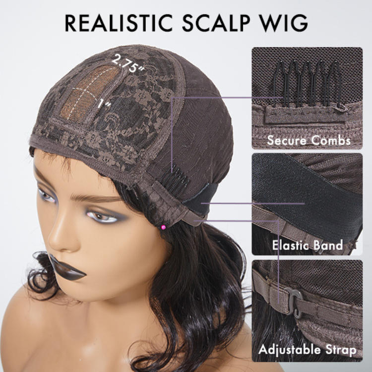 Luvme Hair breathable lace curly wig with bangs, bouncy Jerry curl, minimalistic design, glueless style, ready-to-wear.