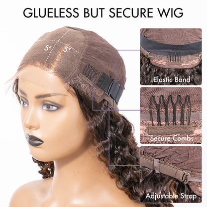 Luvme Brown Highlights Funmi Curly 5x5 Closure Lace Wig with long, voluminous curls, suitable for beginners, US only