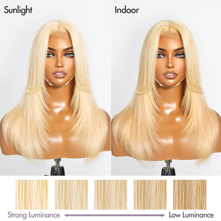 Blonde 613 layered curtain bangs 5x5 closure wig with HD lace, glueless design, natural look, brand NEW.