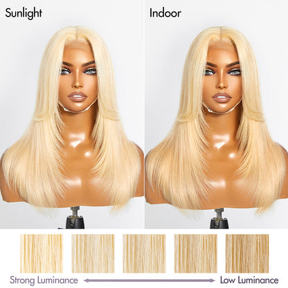 Blonde 613 layered curtain bangs 5x5 closure wig with HD lace, glueless design, natural look, brand NEW.
