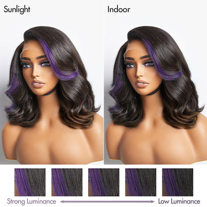Purple highlights loose wave 5x5 closure wig with HD lace, showing the natural wave pattern and lace closure from Luvme Hair.