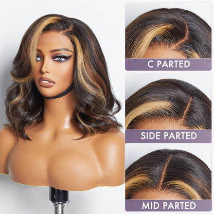 Brown blonde combo highlight loose wave 5x5 closure wig with HD lace from Luvme Hair, showcasing natural waves and closure details.