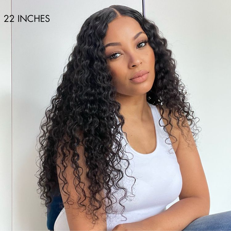 Luvme 13x4 deep wave glueless lace frontal wig with 180% density, showcasing the natural deep wave hairstyle and lace front.