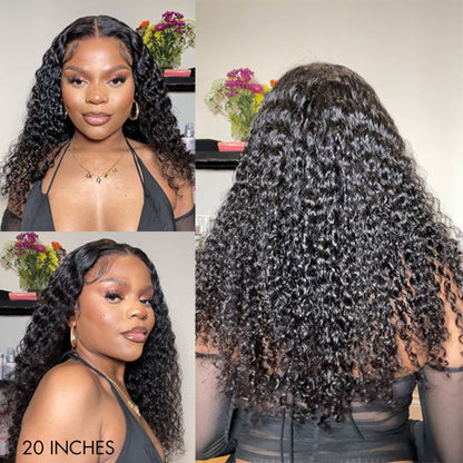Luvme 13x4 frontal lace wig with deep wave texture, 180% density, glueless design, natural hairline, in a natural hair color.