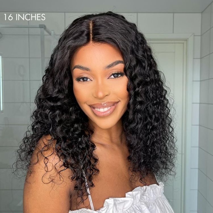 Luvme 13x4 deep wave glueless lace frontal wig with 180% density, showcasing the natural deep wave hair and lace front detail.