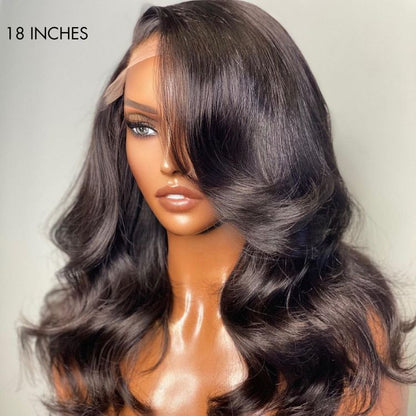 Luvme 13x6 frontal lace wig with natural black body wave hair, side part, long length, 100% human hair for versatile styling.