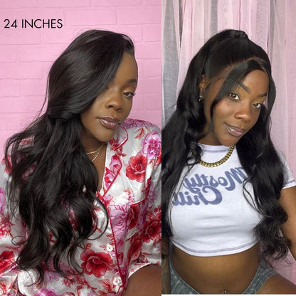Luvme 13x6 glueless frontal lace wig with natural black body wave hair, side part, long human hair wig, US only