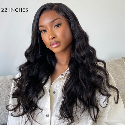 Luvme 13x6 frontal lace wig with natural black body wave hair, side part, long length, 100% human hair, glueless style.