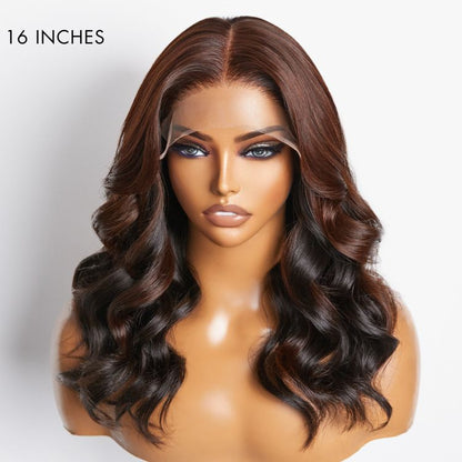 Luvme Peekaboo Bronze Brown 5x5 Closure HD Lace Wig with loose body wave, glueless fit, available in large and small cap sizes