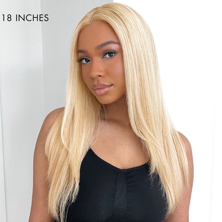 Blonde 613 layered curtain bangs 5x5 closure HD lace wig with natural part, glueless style, from the NEW brand.