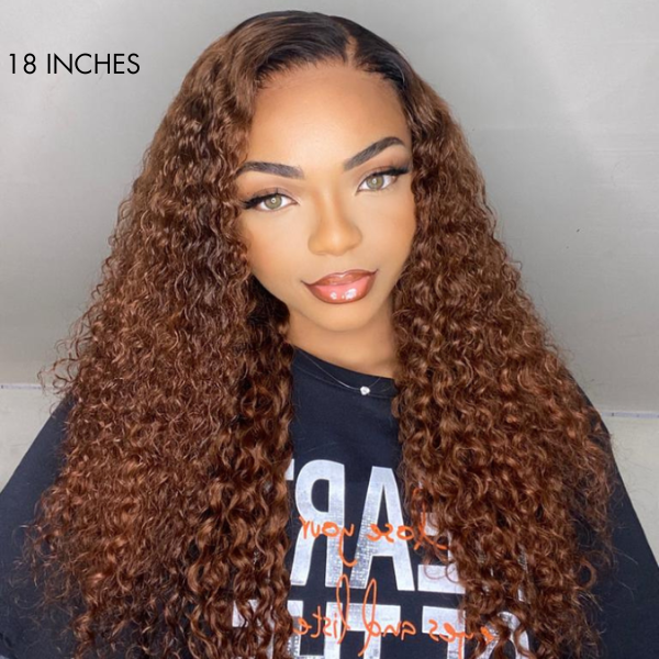 Reddish brown ombre water wave 5x5 closure lace wig by Luvme, glueless with pre-bleached knots, natural water wave texture.