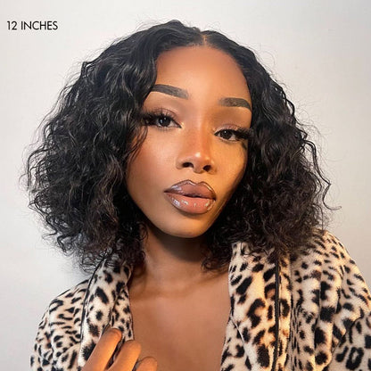 Luvme Vacation Vibes Water Wave 4x4 closure lace glueless short wig with natural water wave texture, human hair, mid-part style.