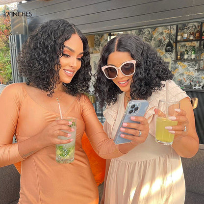 Luvme Vacation Vibes water wave 4x4 lace closure wig with glueless design, short length, and 100% human hair.