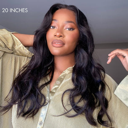 Luvme 5x5 closure wig with loose body wave, long, breathable lace front, and mid part for a natural look.