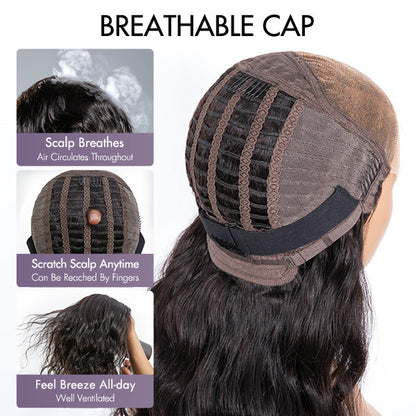 Luvme breathable 5x5 closure wig with loose body wave, glueless design, long length, and mid-part lace front hairstyle.