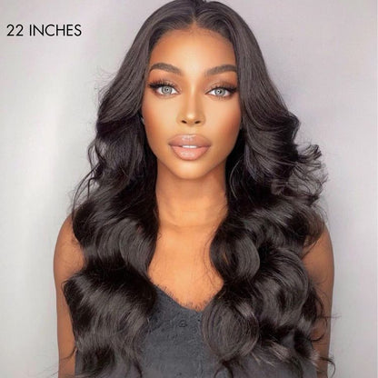 Luvme 5x5 closure wig with loose body wave, breathable cap, glueless design, long lace front, and center parting.