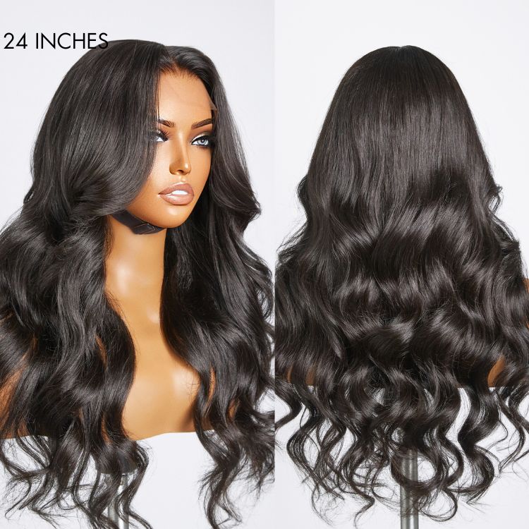 Luvme 5x5 closure lace front wig with loose body wave, long style, breathable cap, glueless design, natural hair look.