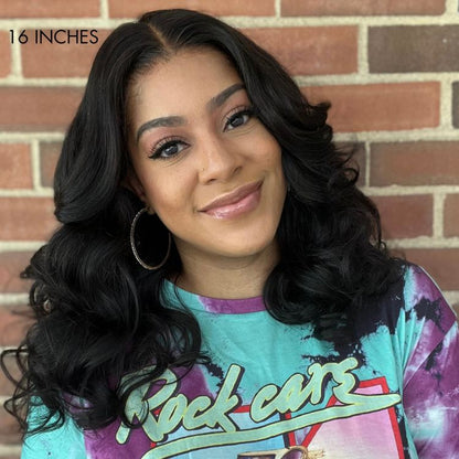 Luvme breathable 5x5 closure wig with loose body wave, long, mid-part, glueless lace front for natural look.