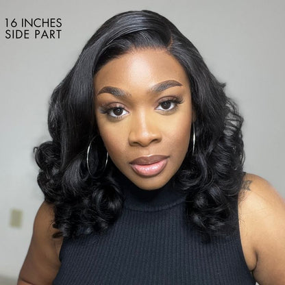 Luvme 5x5 closure wig with loose body wave, long length, breathable cap, glueless lace front, mid-part hairstyle on mannequin