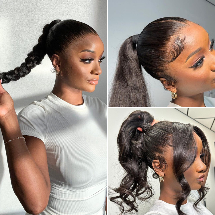 Luvme full lace wig with natural black body wave hair, half up half down style, pre-cut lace and invisidrawstring cap.