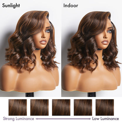 Luvme minimalist lace wig with ombre brown loose wave style, glueless HD lace, C part, short 100% human hair, natural look
