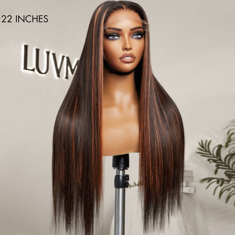 Classic Copper Ombre Highlights Silky Straight Glueless 5x5 Closure Lace Wig - US Only-10