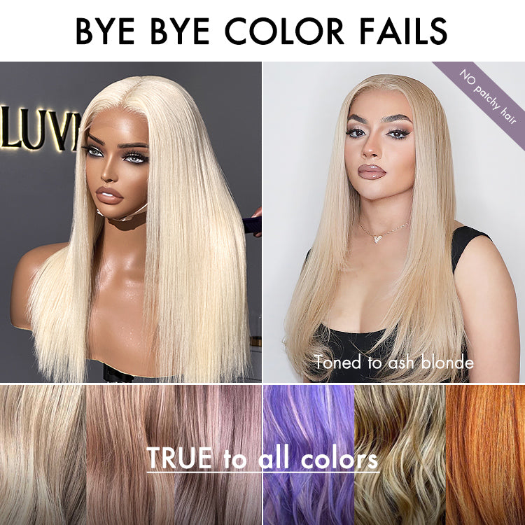 Luvme PreMax 5x5 closure wig with 180% density, silky straight 613 color, glueless HD lace, pre-cut, plucked, and bleached.