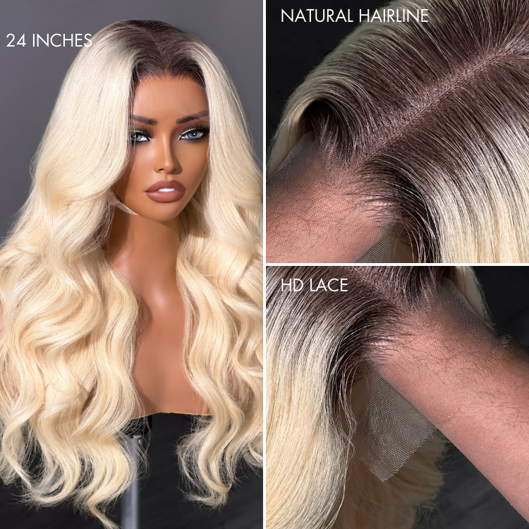 Luvme Hair 613 Loose Wave 5x5 Closure HD Lace Wig with direct dyeing, showing the curly blonde hairstyle and lace closure detail.