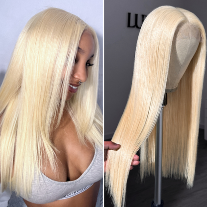 Luvme PreMax 5x5 closure wig with 180% density, silky straight 613 hair, HD lace, glueless, long, pre-cut, plucked, and bleached