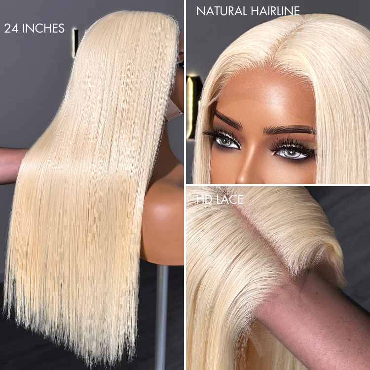 Luvme PreMax 5x5 closure wig with 180% density, silky straight 613 color, HD lace, glueless, long, pre-plucked, bleached roots
