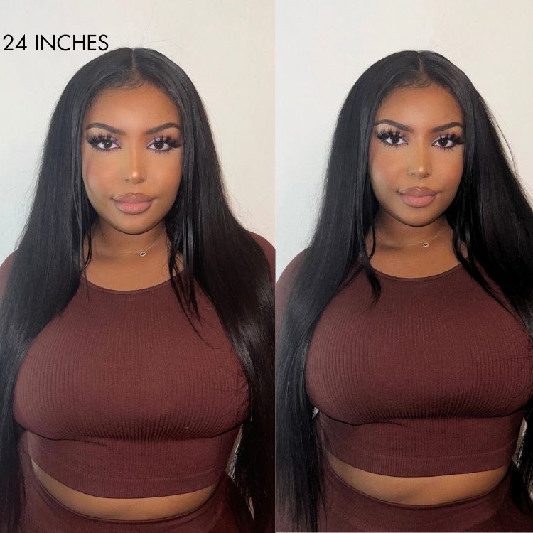 Luvme silky straight U part human hair wig featuring a natural, sleek hairstyle with a U-shaped part, designed for quick and easy wear.