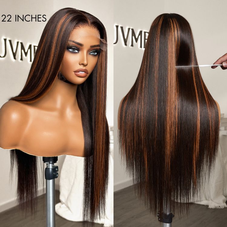 Classic Copper Ombre Highlights Silky Straight Glueless 5x5 Closure Lace Wig - US Only-05