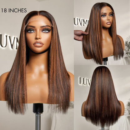 Classic Copper Ombre Highlights Silky Straight Glueless 5x5 Closure Lace Wig - US Only-07