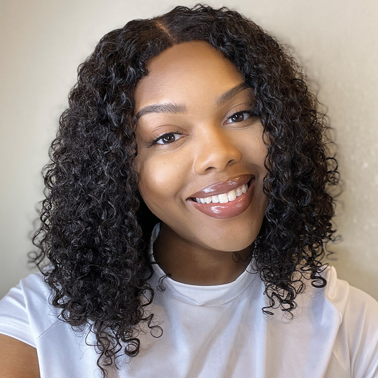 Luvme Vacation Vibes Water Wave 4x4 closure lace wig with short, natural human hair, glueless design and mid-part style.