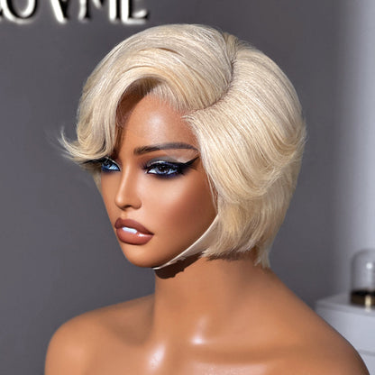 Luvme Hair 613 Blonde Pixie Cut Glueless Lace Wig with C Part, 100% human hair, minimal HD lace, short and lightweight style
