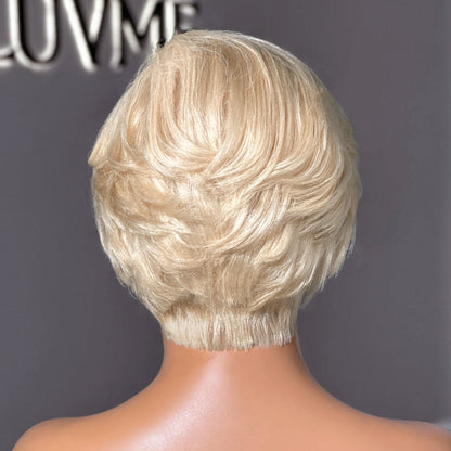 Luvme Hair 613 blonde pixie cut glueless lace wig with HD lace, minimalist style, short cut, 100% human hair, pre-cut lace.