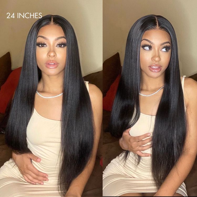 Luvme 5x5 closure wig with 180% density, silky straight texture, glueless HD lace, long style, large and small cap sizes.