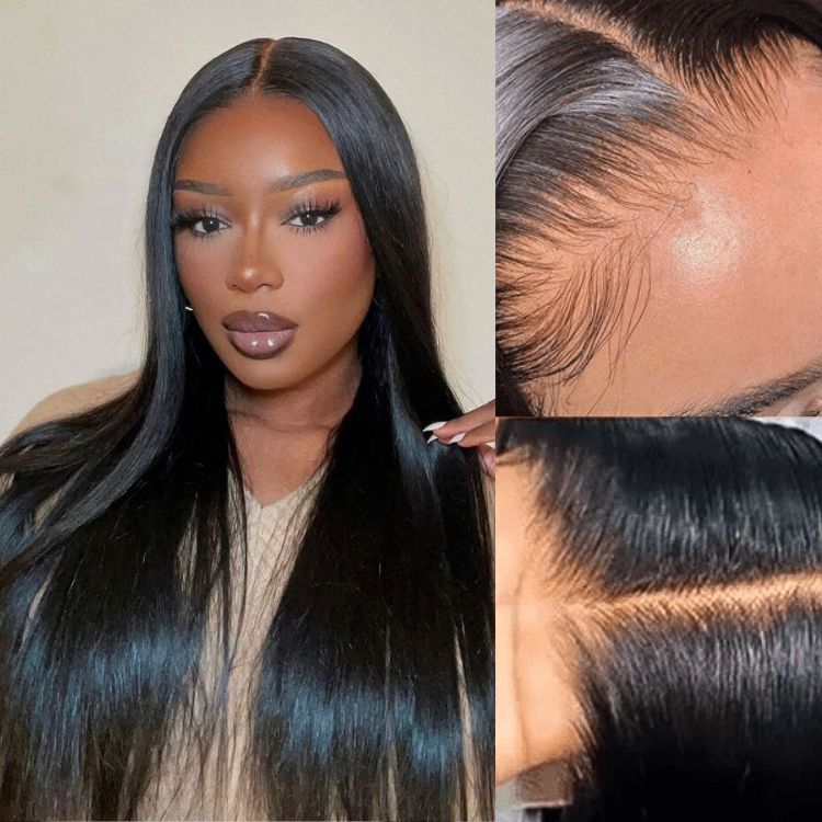 Luvme 5x5 closure wig with 180% density, silky straight hair, HD lace, glueless design, large and small cap sizes, long style.